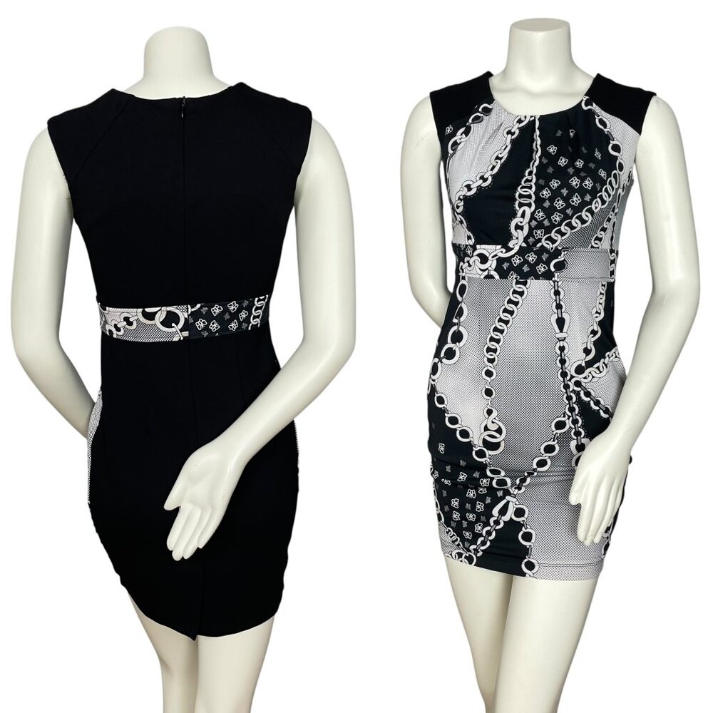 Cache Sheath Dress‎ Chain Butterfly Print Fitted Stretch Size Medium Black White